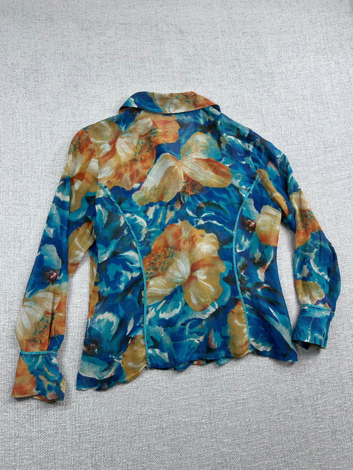 Y2K Floral Silk Blouse