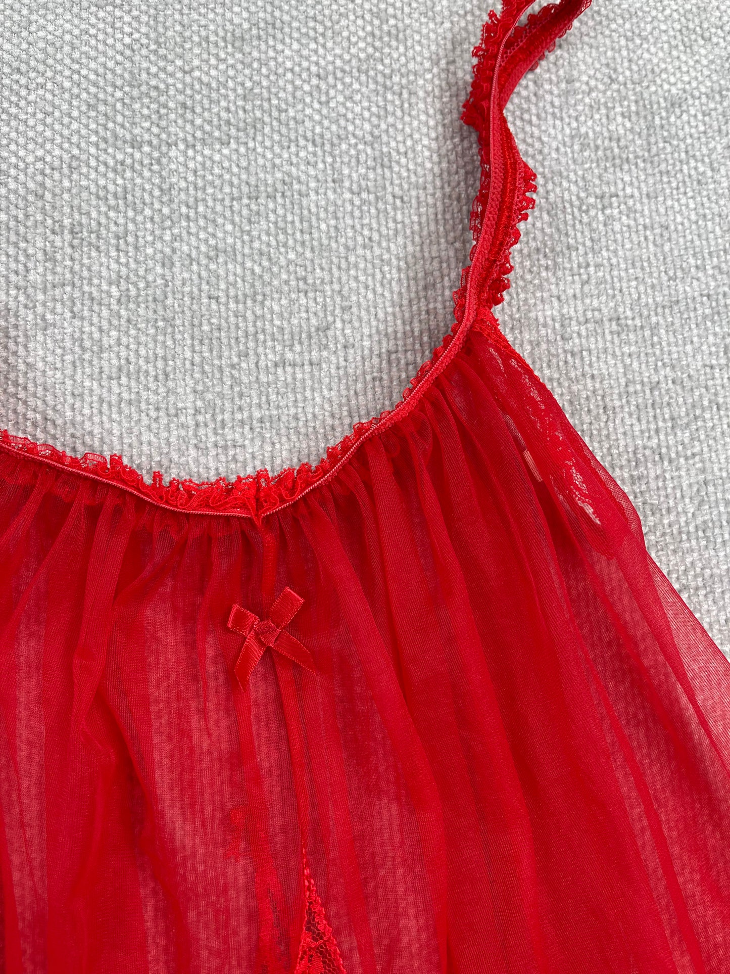 80's Red Sheer Lingerie Top