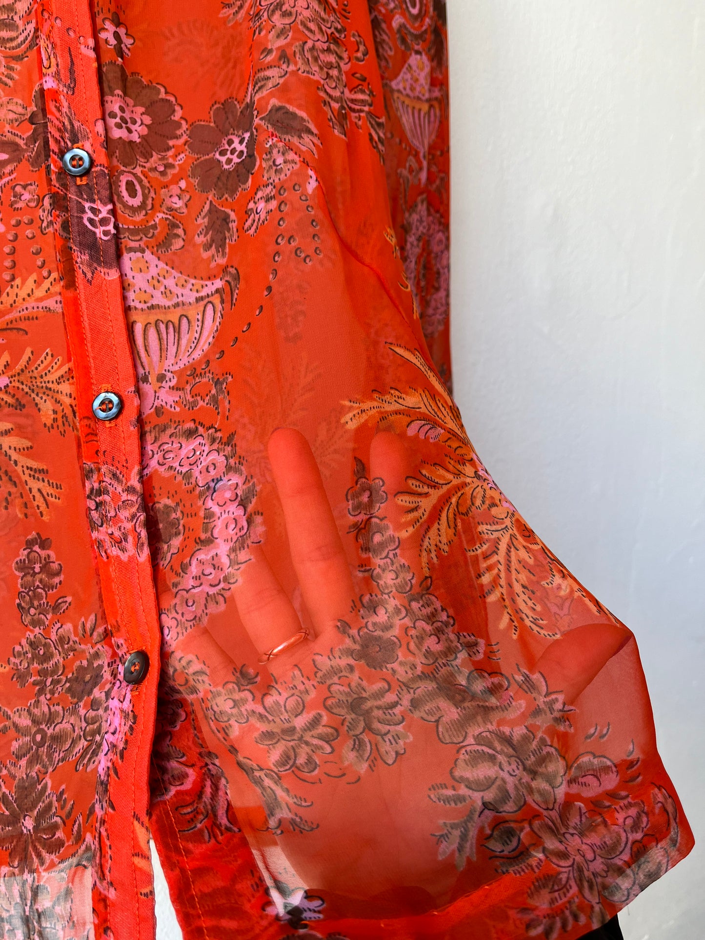 70's Sheer Orange Button Down Shirt