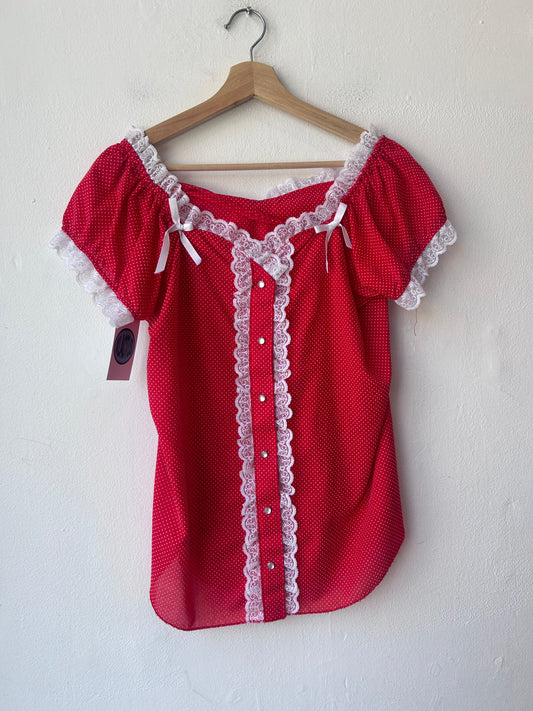 90’s Red Lace Off Shoulder Blouse
