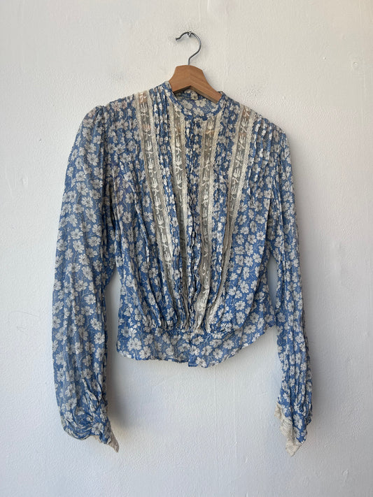 Antique Blue Floral Blouse