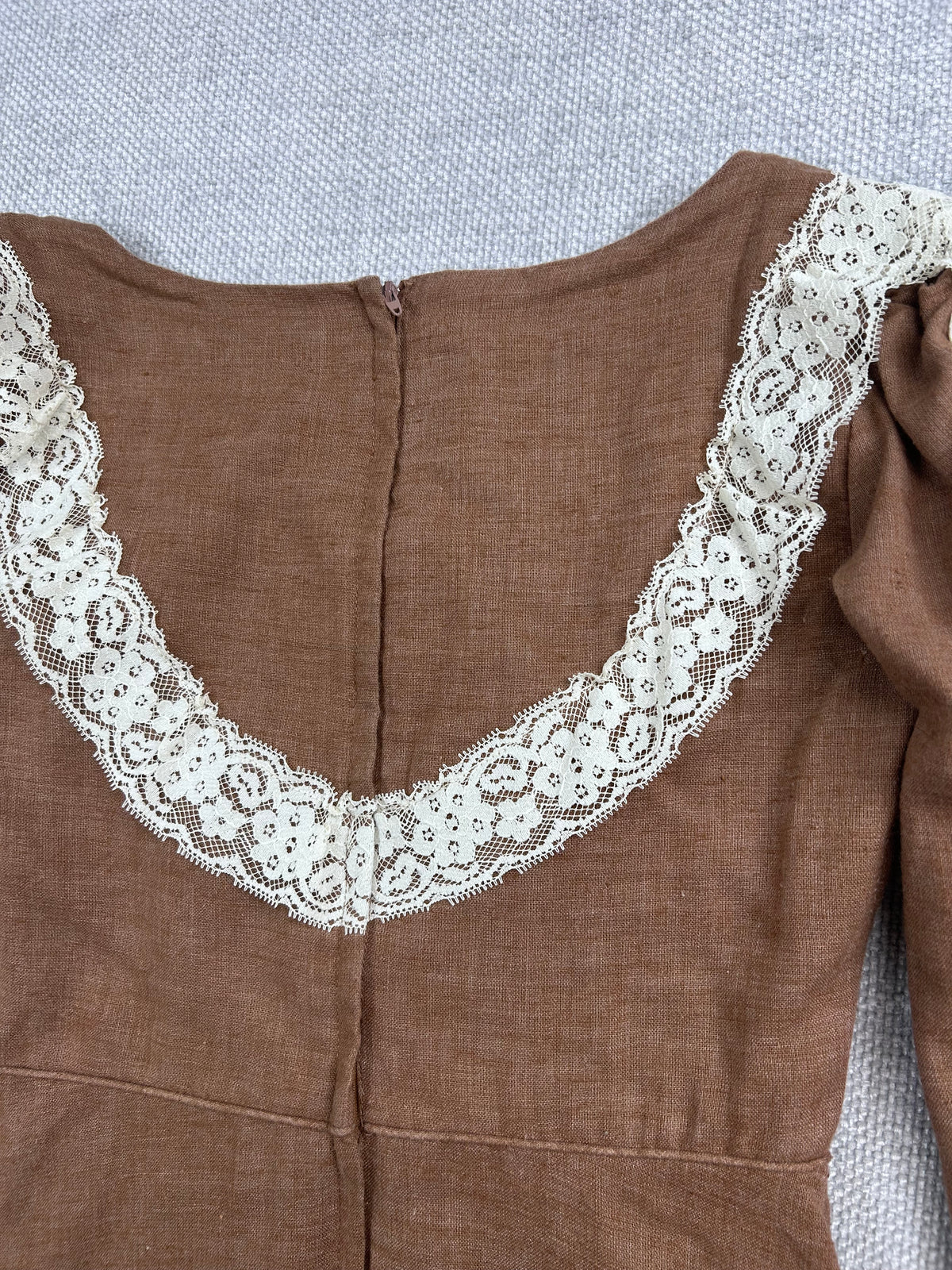70's Sylvia Ann Brown Lace Maxi Dress