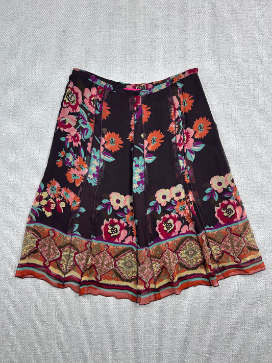 Y2K Floral Silk Skirt 32”