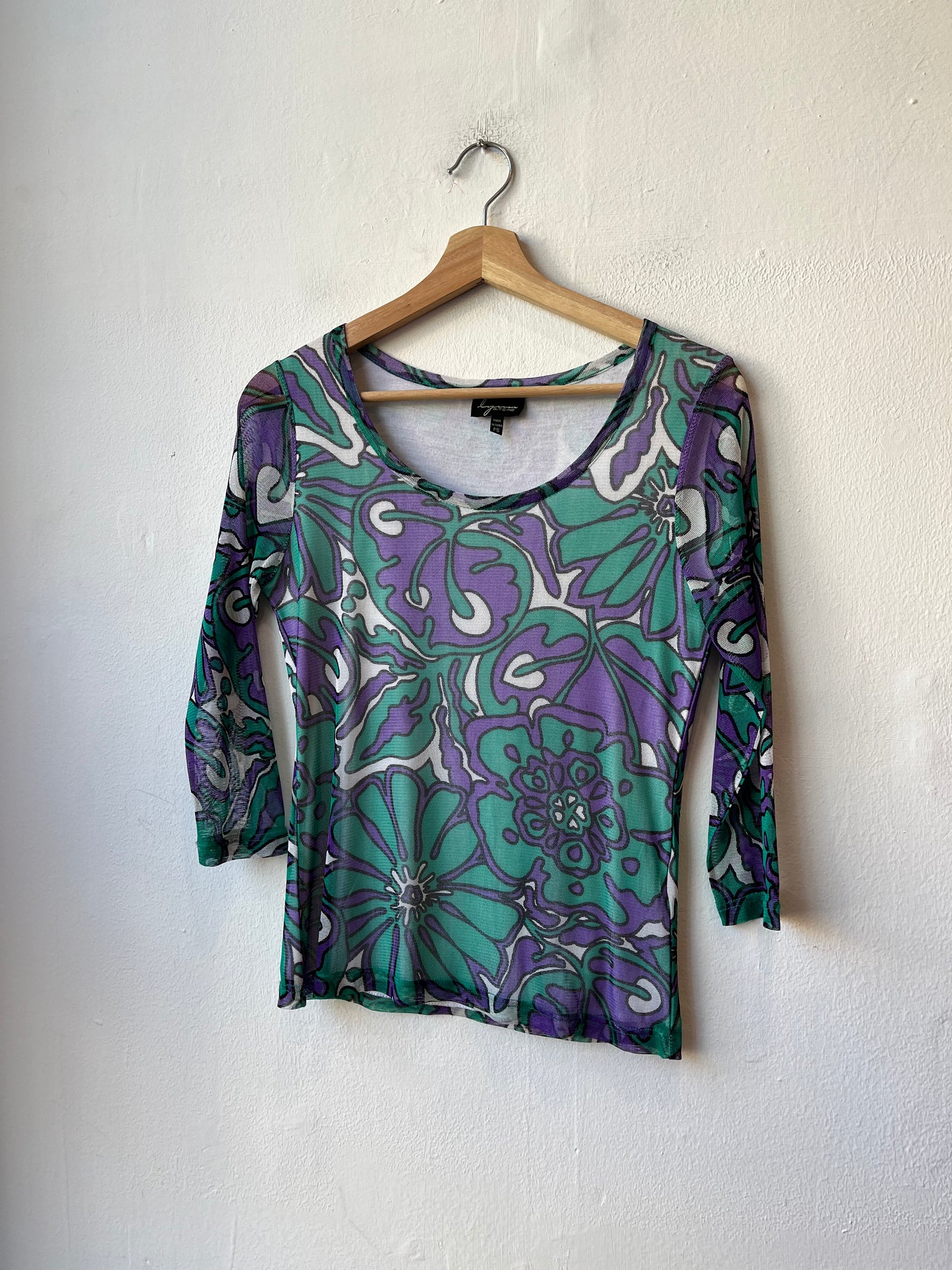 Y2K 3/4 Sleeve Mesh Top