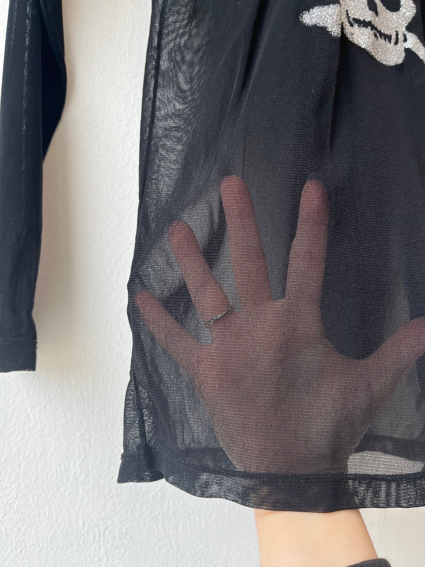 Y2K Mesh Skull Long Sleeve Top