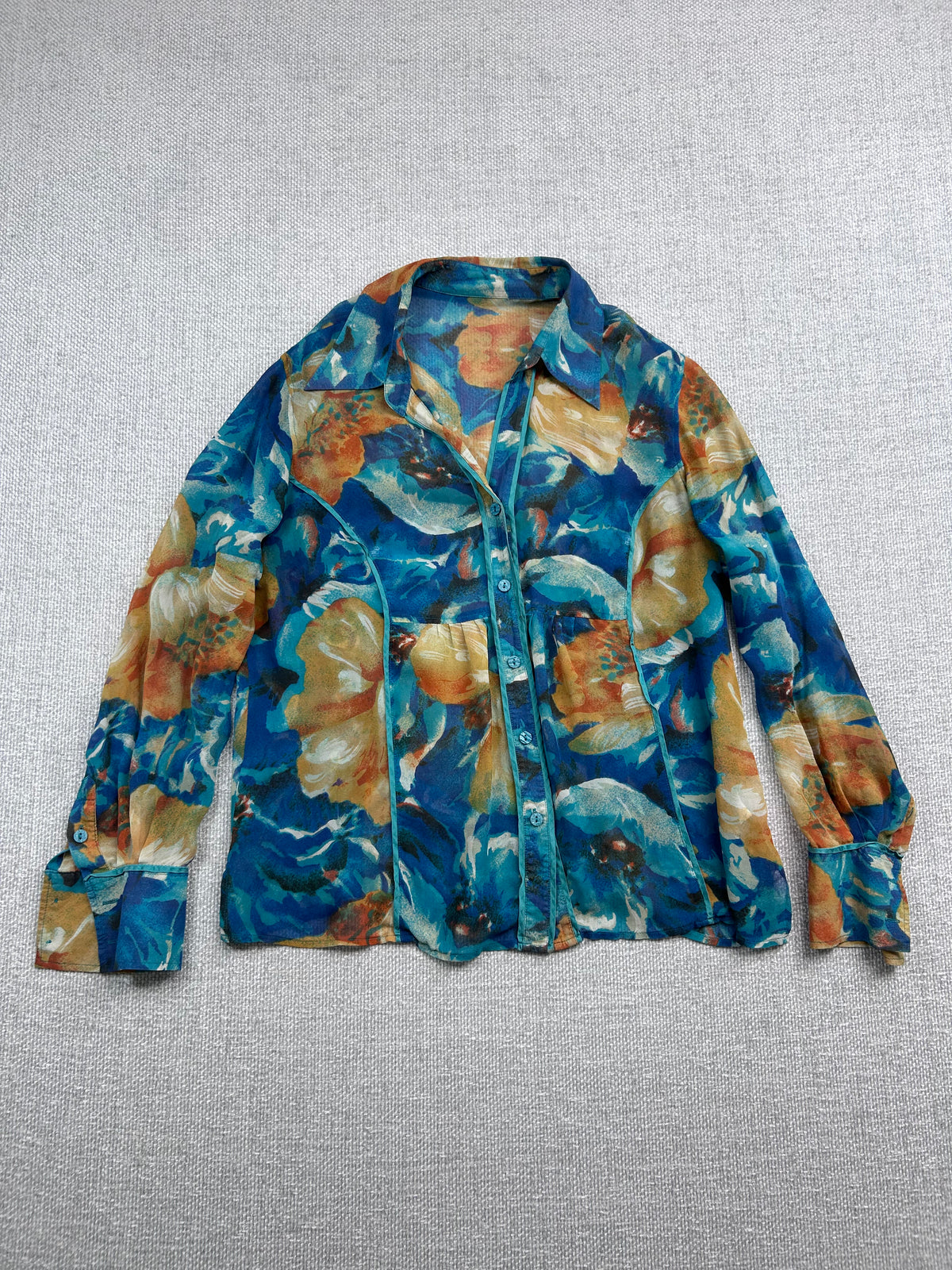 Y2K Floral Silk Blouse