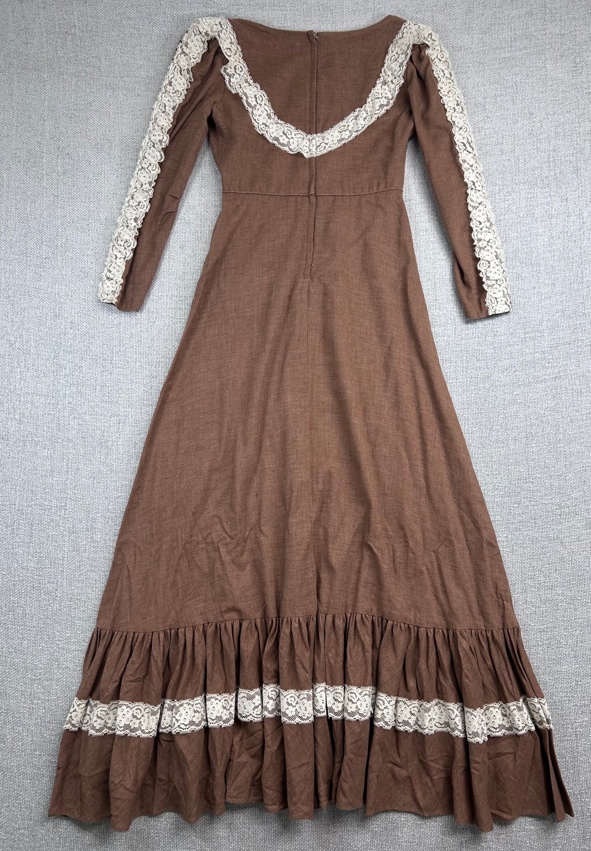 70's Sylvia Ann Brown Lace Maxi Dress
