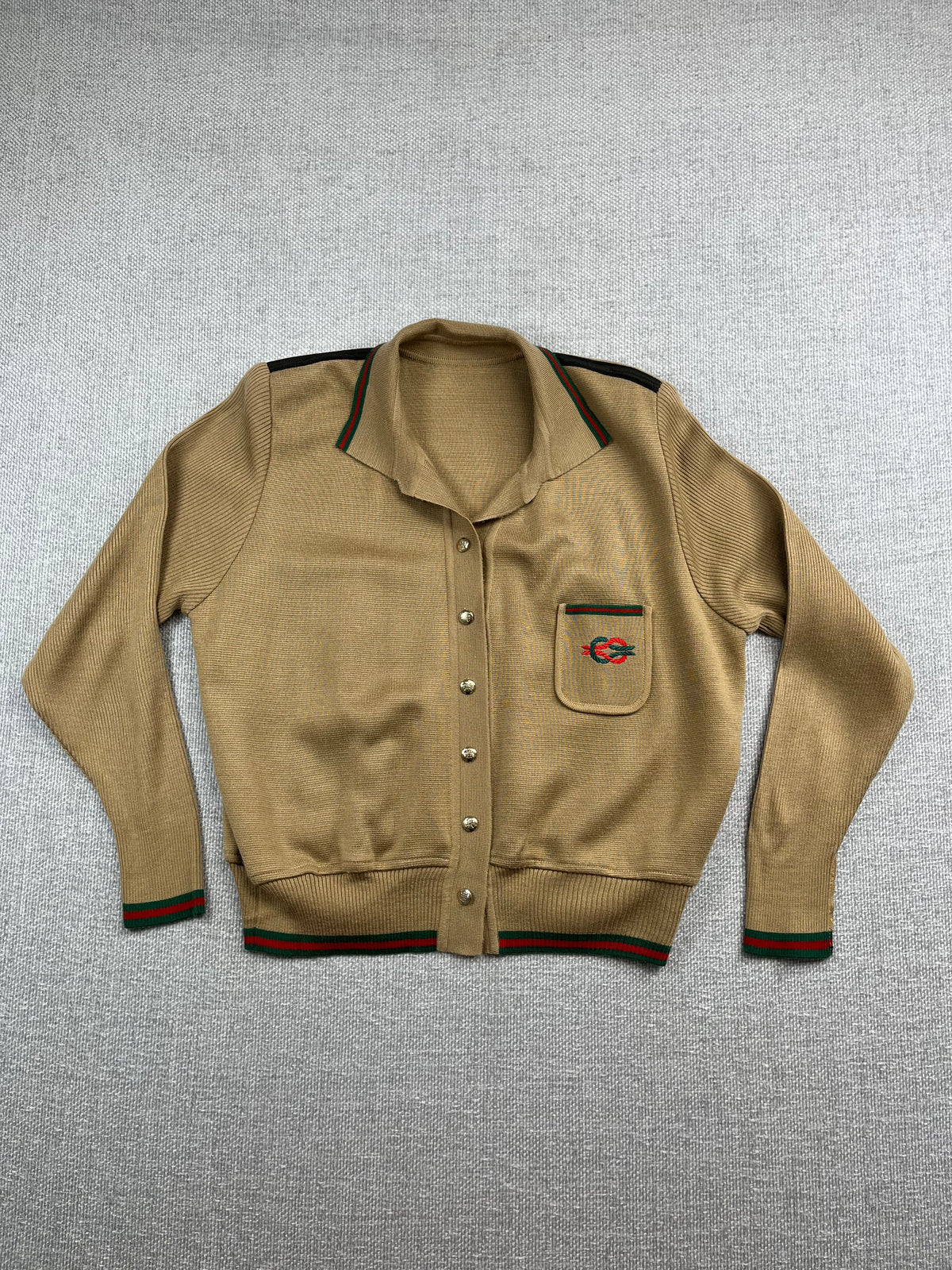 80's Tan Knit Cardigan Sweater