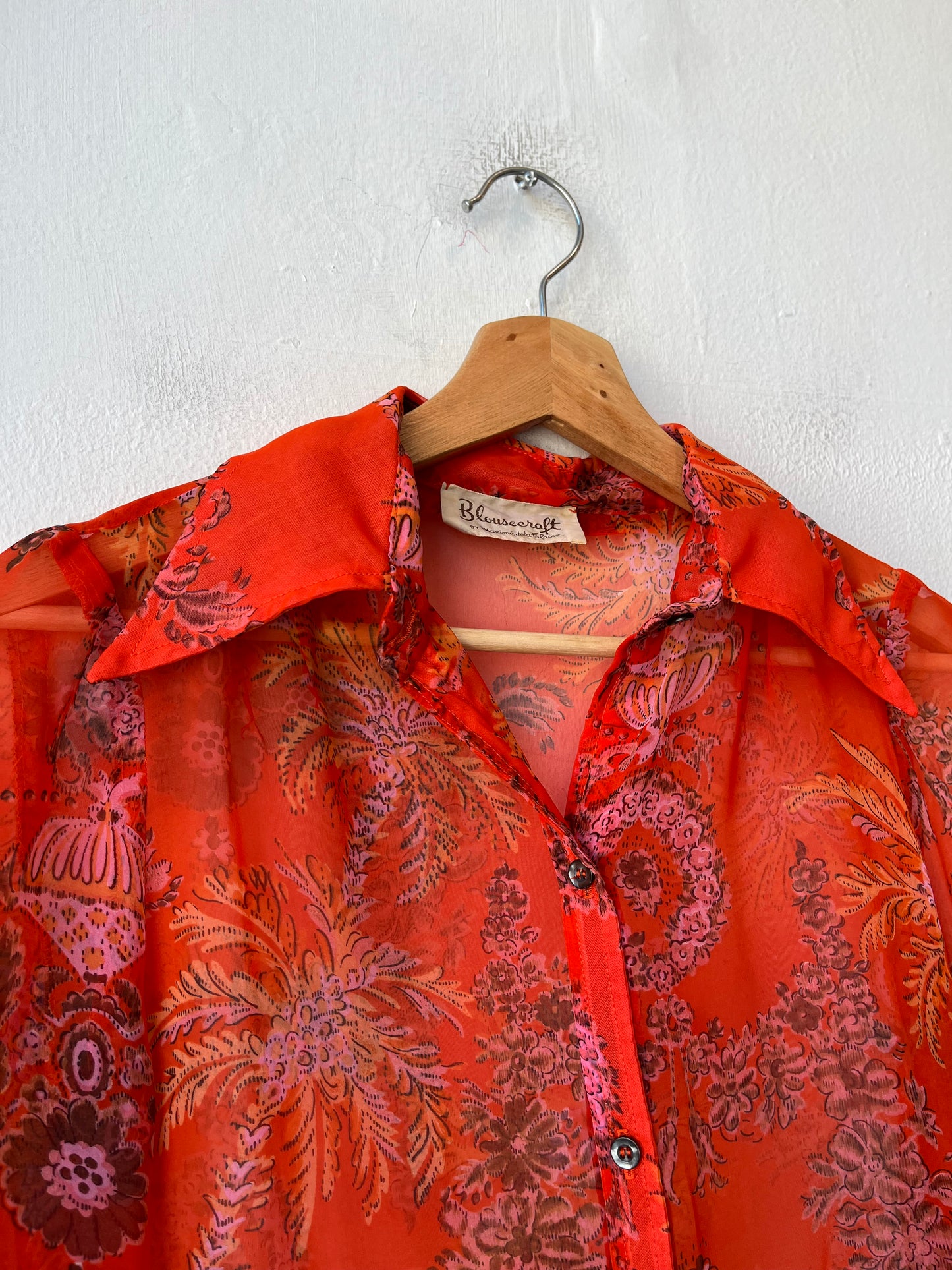 70's Sheer Orange Button Down Shirt