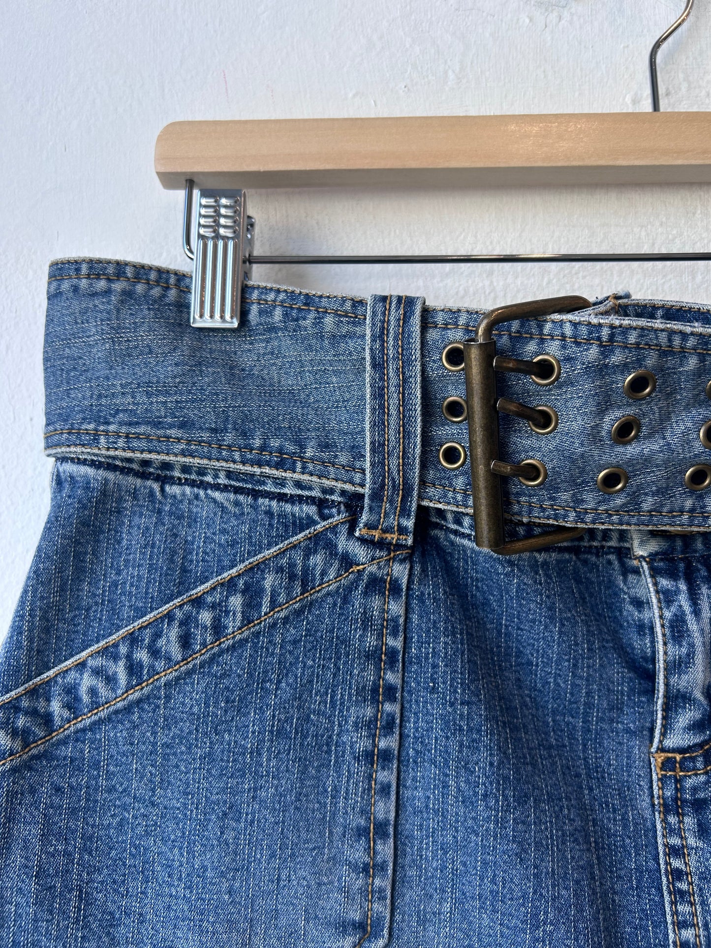 Y2K Denim Belted Mini Skirt 32”