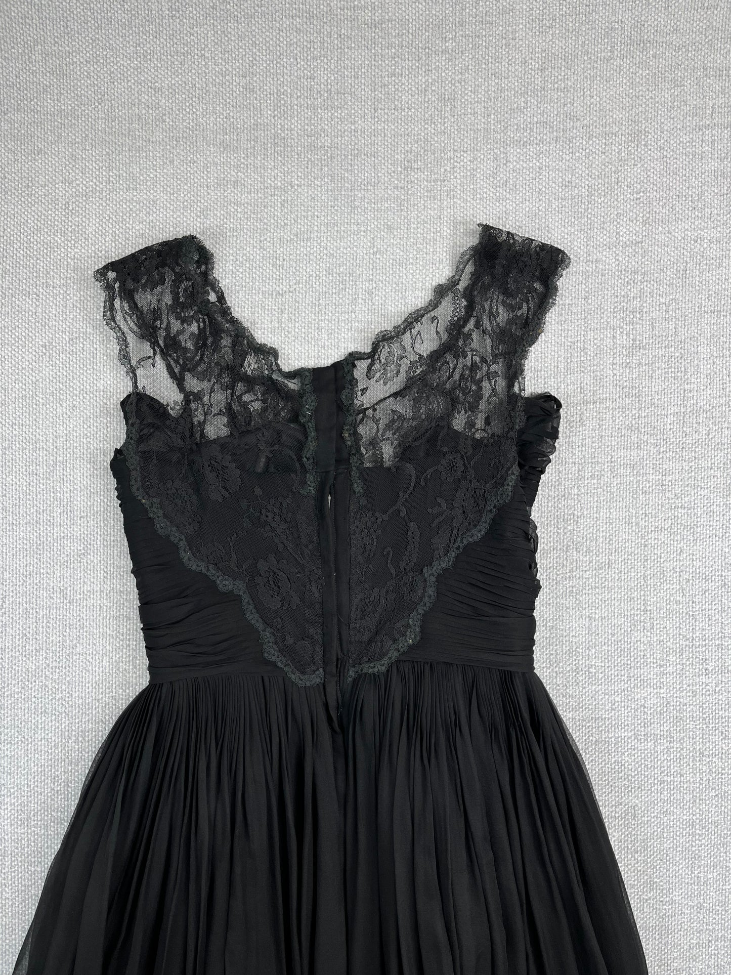 50's Black Lace Silk Formal Dress