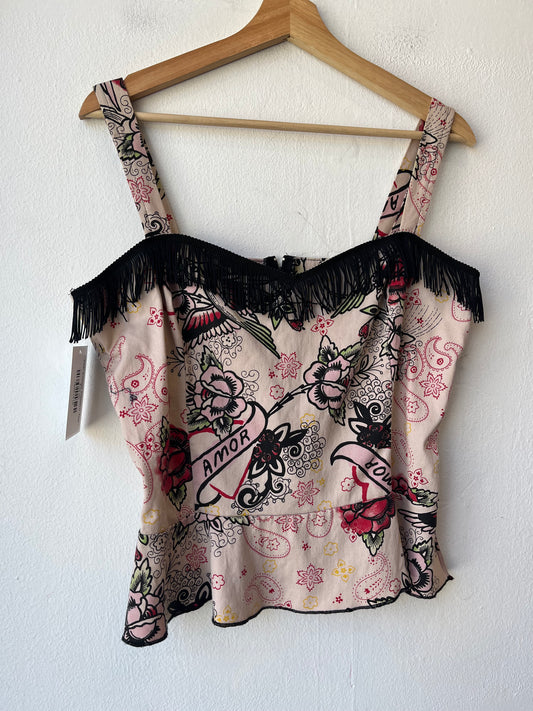 Y2K Fringe Pattern Top