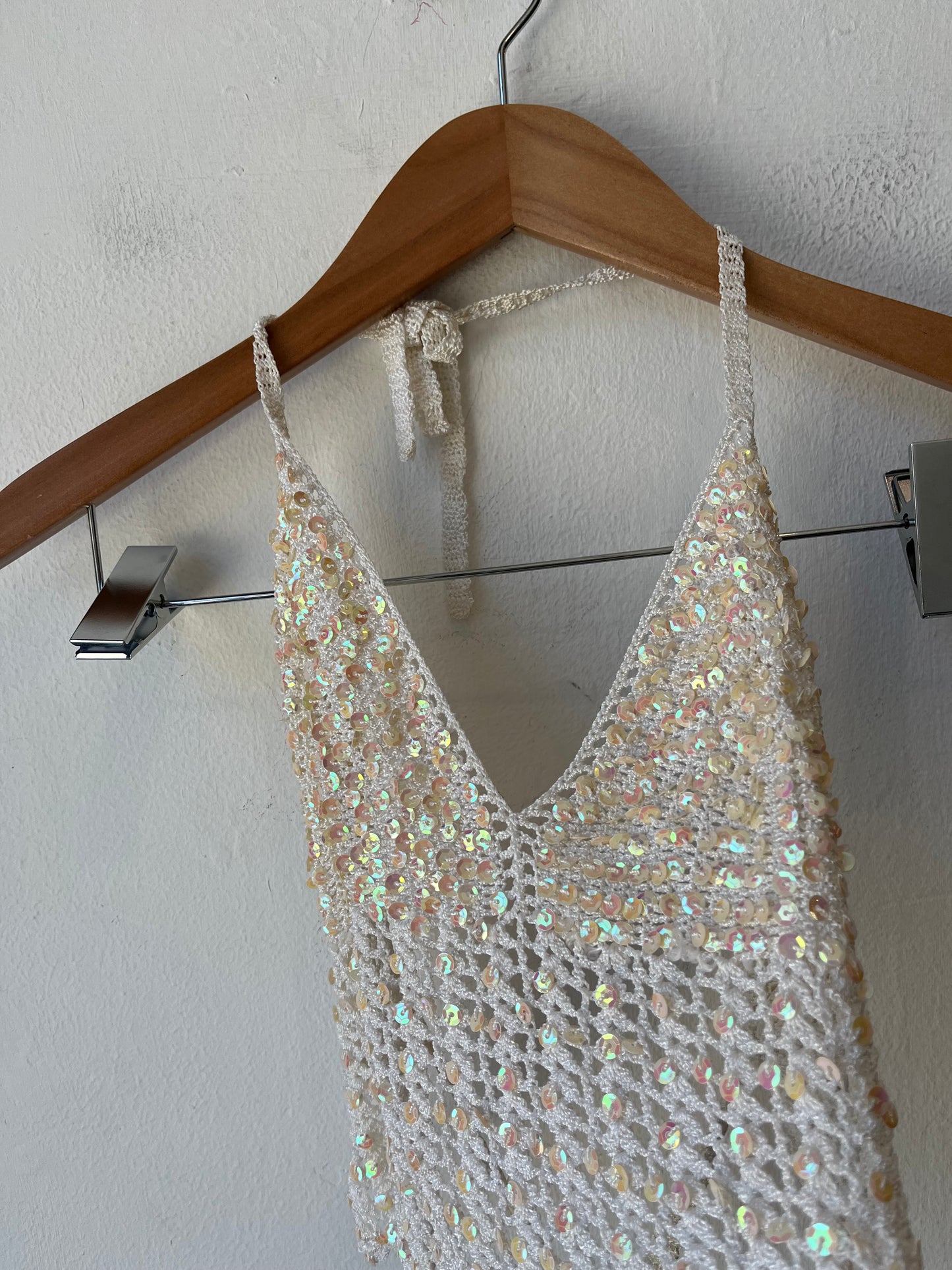 90's Crochet Sequin Halter Top
