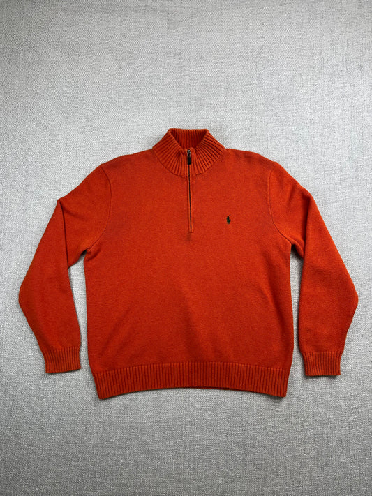 Y2K Polo Orange  1/4 Zip Sweater