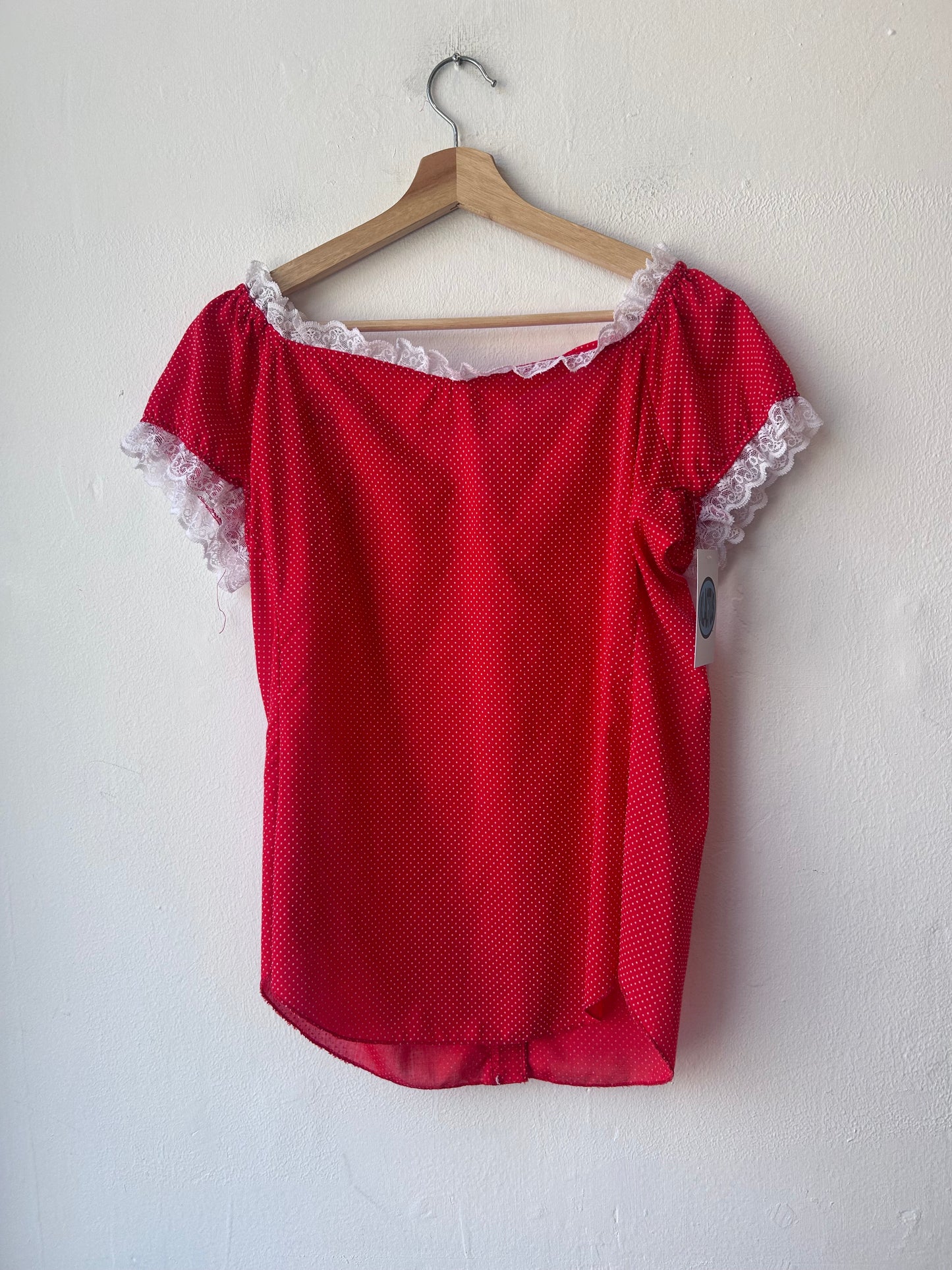 90’s Red Lace Off Shoulder Blouse