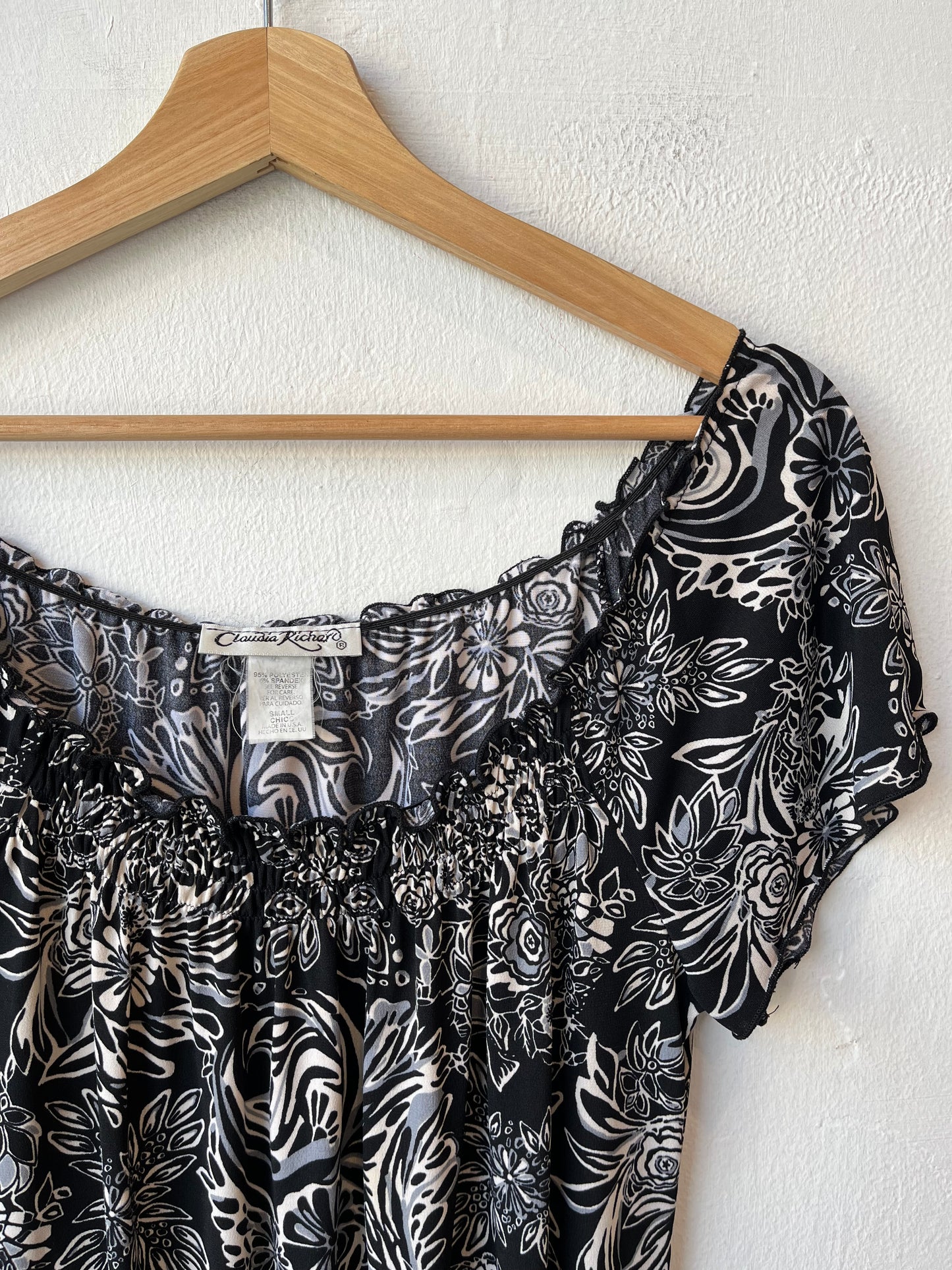 Y2K Black+White Floral Blouse