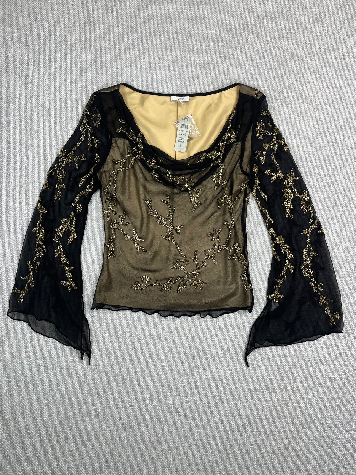 Y2K Beaded Bell Sleeve Mesh Top