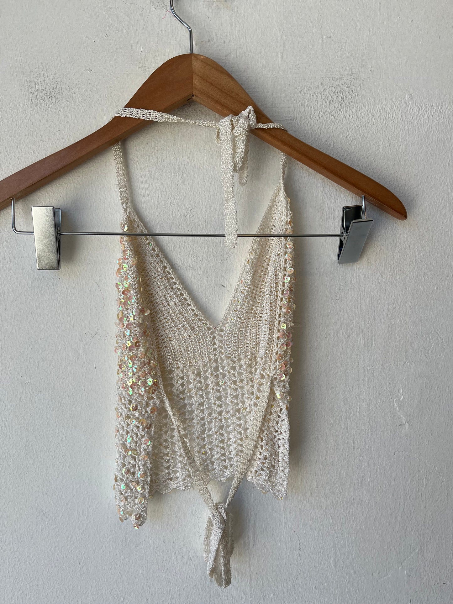 90's Crochet Sequin Halter Top