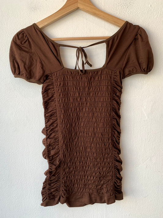 Y2K Brown Scrunch Top