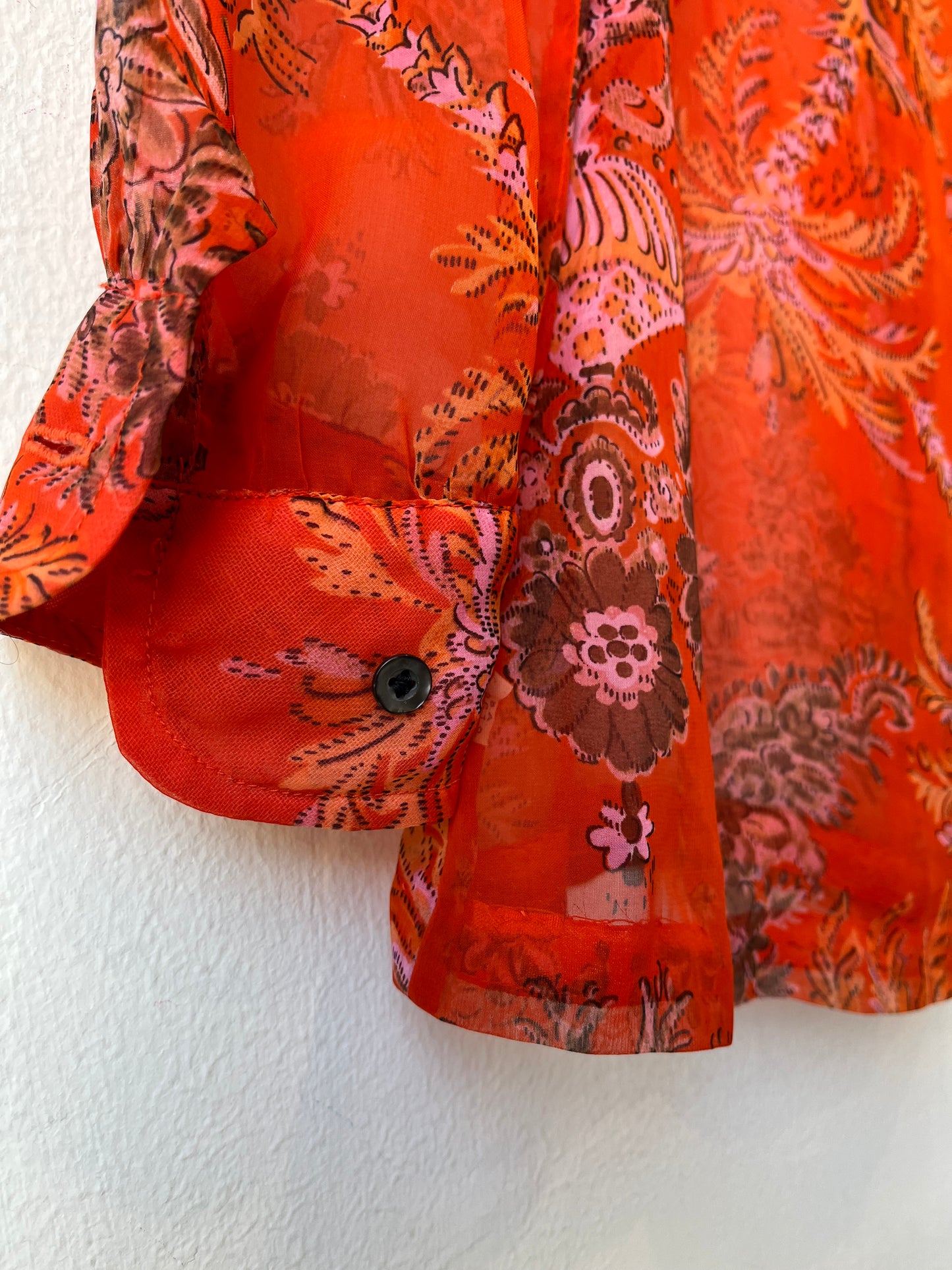 70's Sheer Orange Button Down Shirt