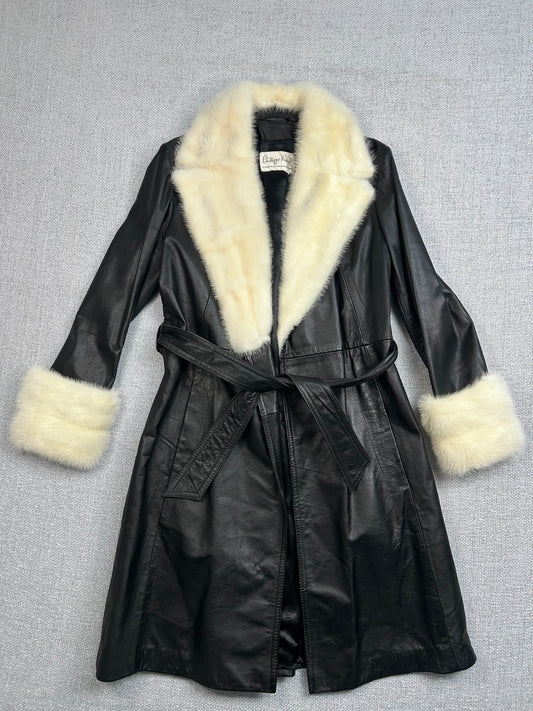 90's Phillippe Monet Leather Rabbit Fur Coat