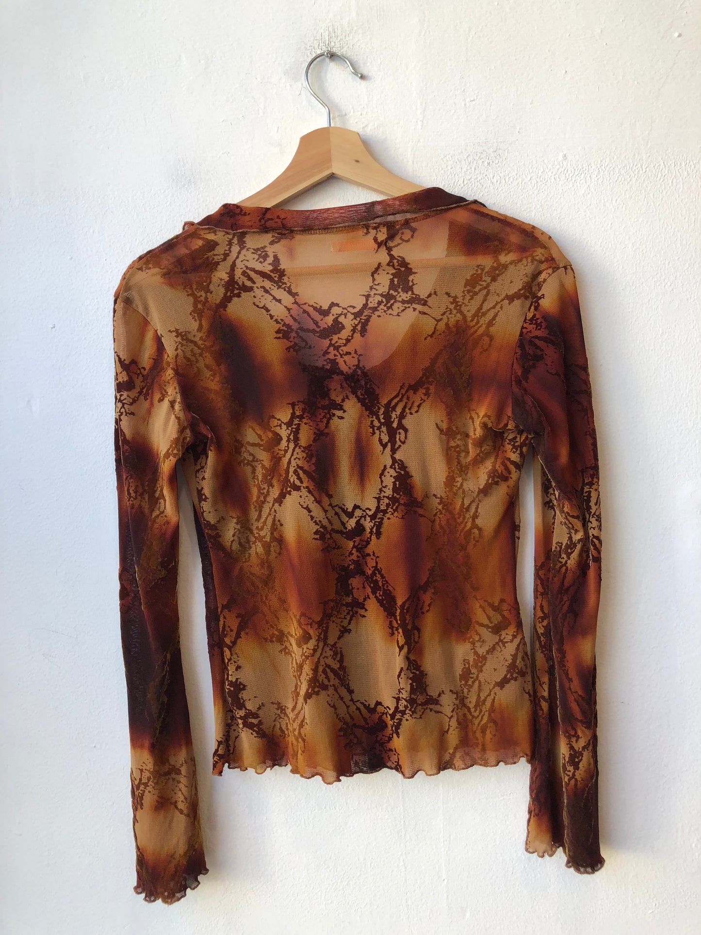90's Sheer Lace Up Blouse