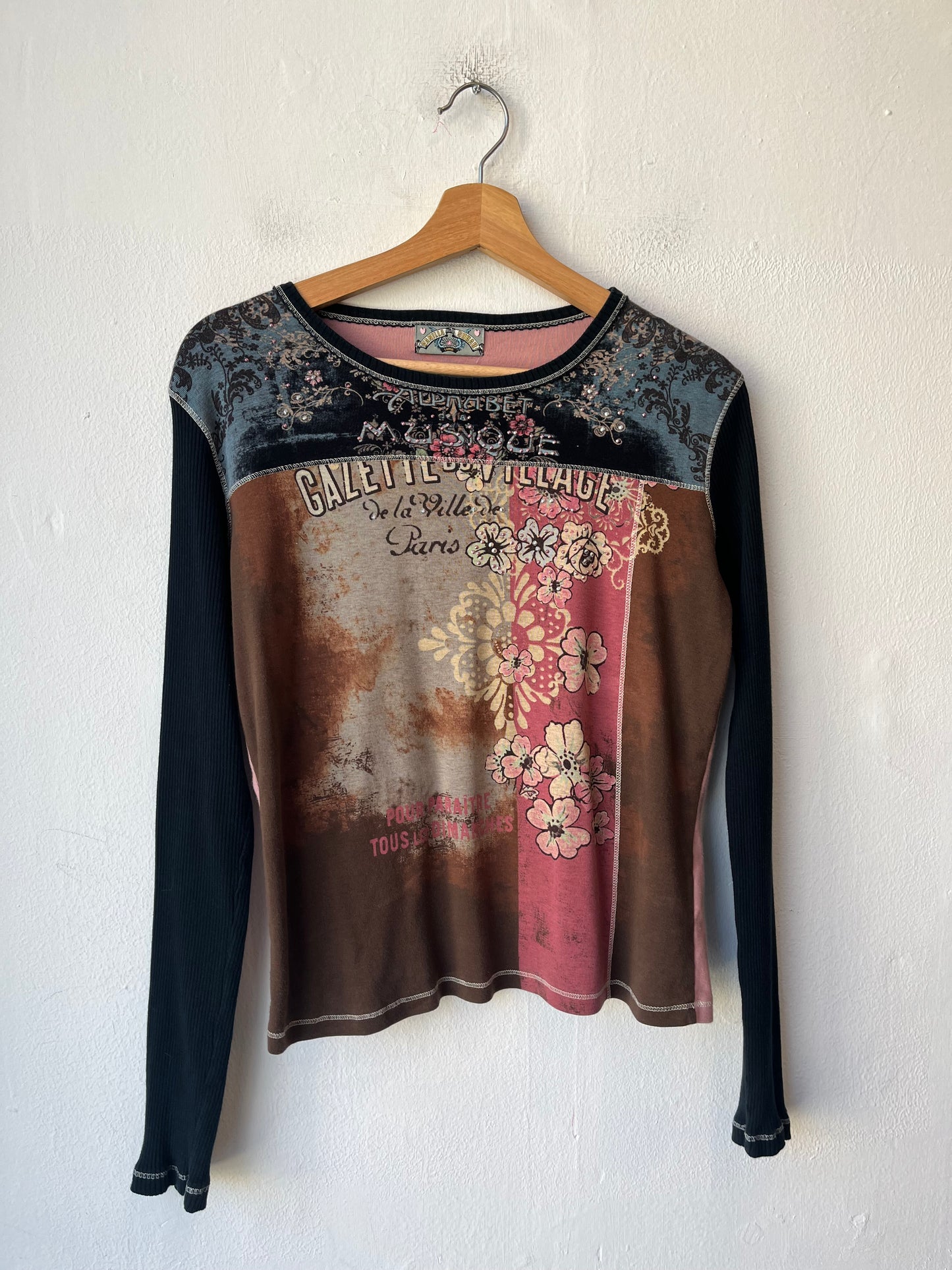 Y2K Rhinestone Musique Shirt
