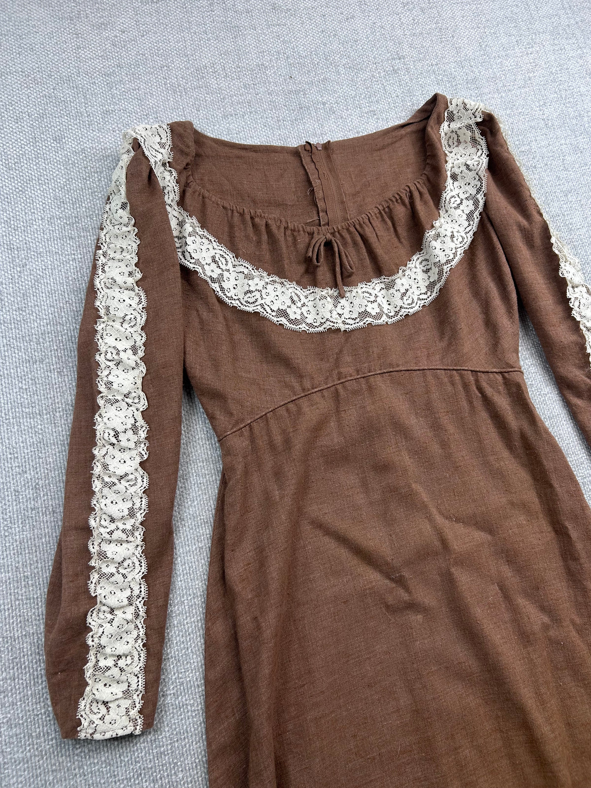 70's Sylvia Ann Brown Lace Maxi Dress