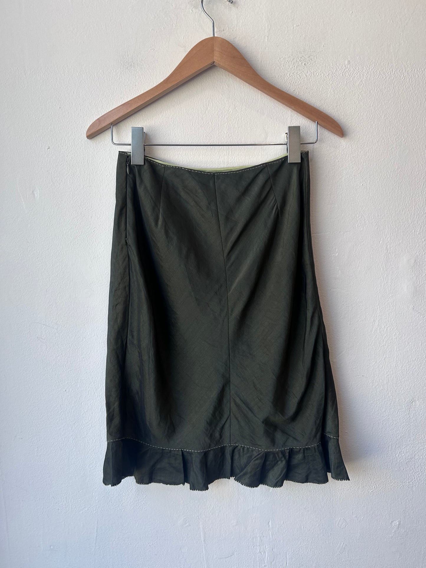 Y2K Olive Floral Embroidered Skirt 25"