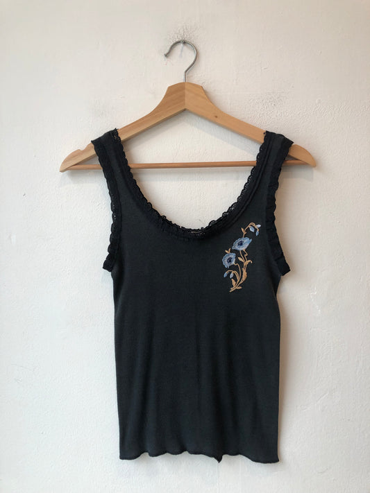80's Black Lace Floral Tank