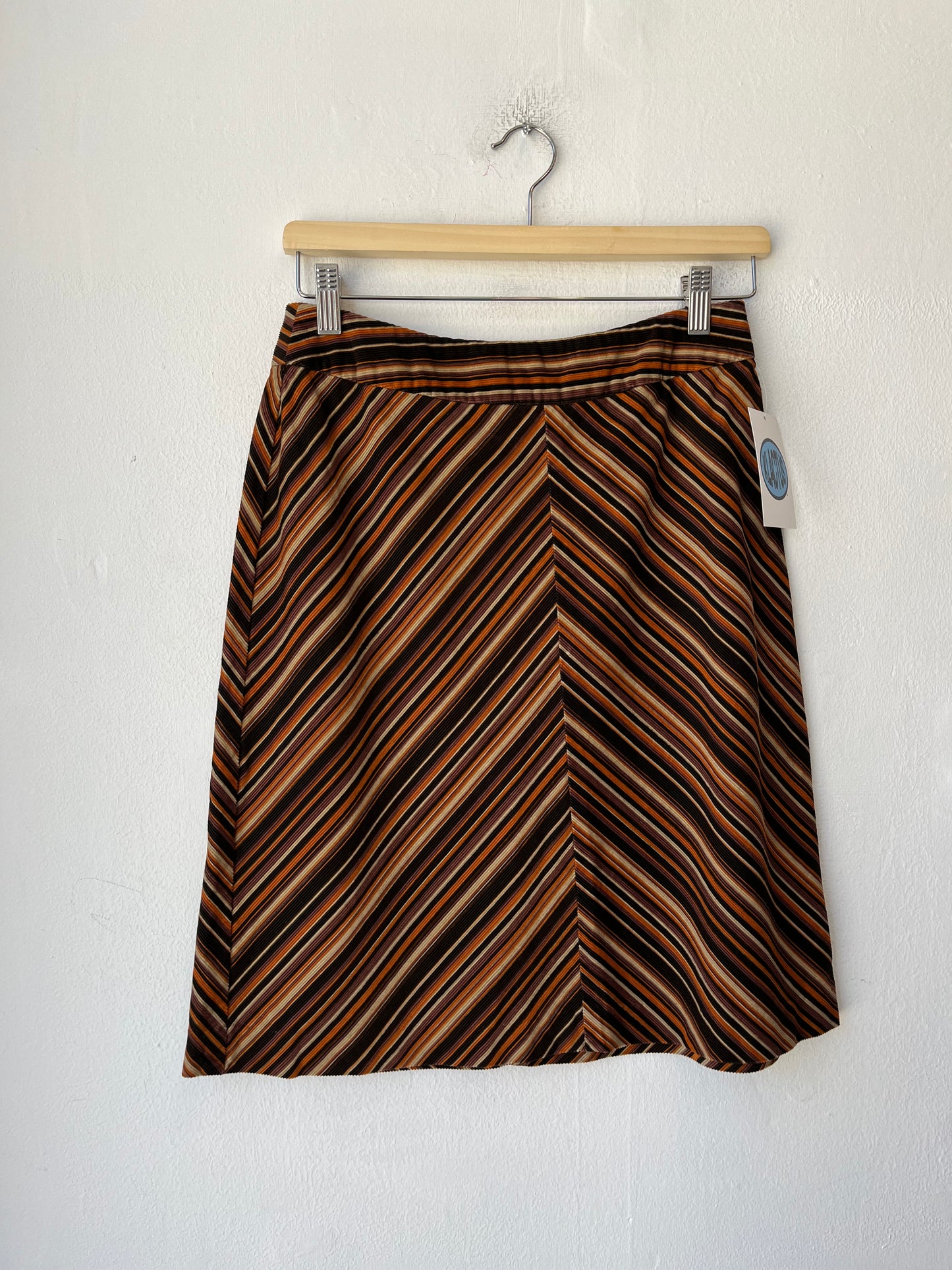Y2K Striped Corduroy Midi Skirt 27"