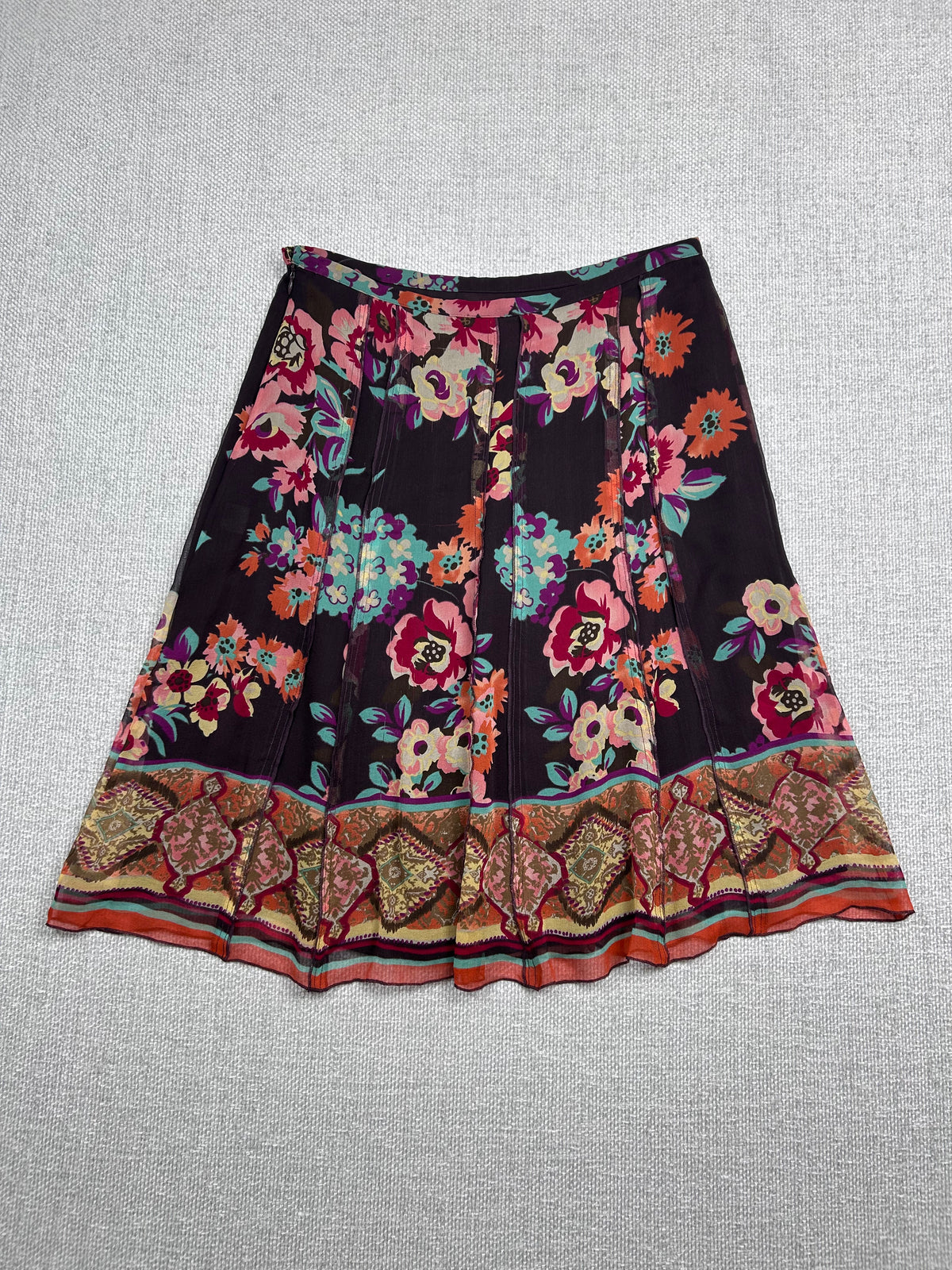 Y2K Floral Silk Skirt 32”