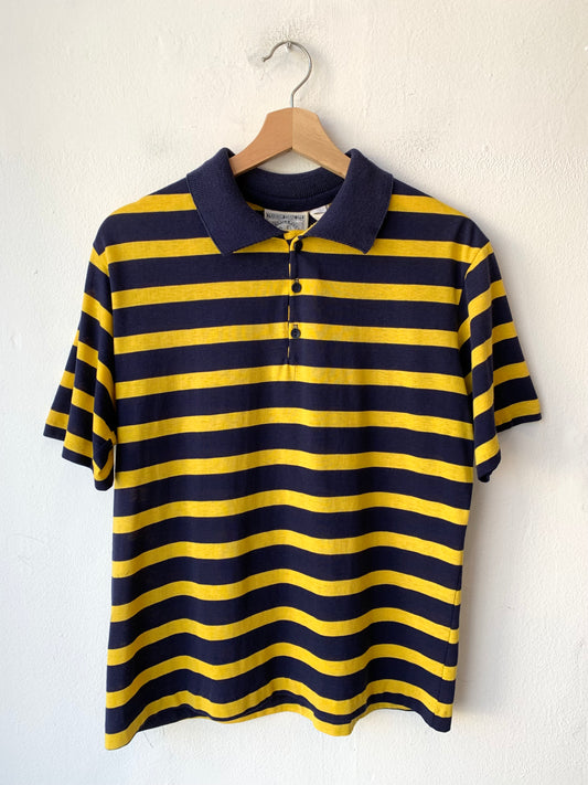 90's Blue/Yellow Striped Polo Shirt