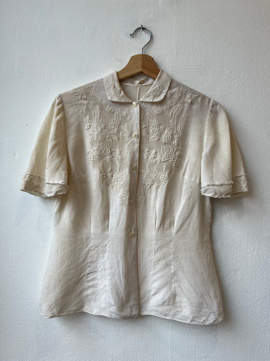 70's Cream Floral Button Down