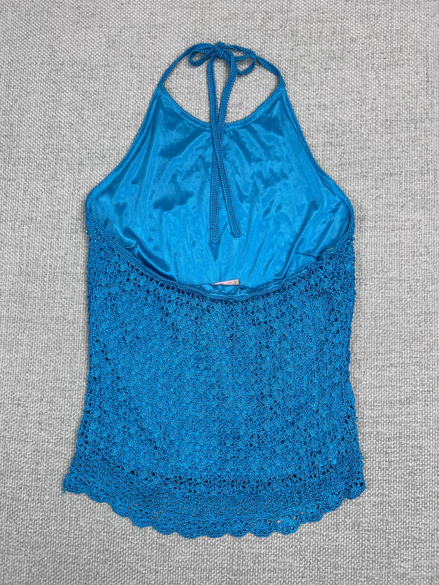 Y2K Blue Crochet Beaded Halter Top