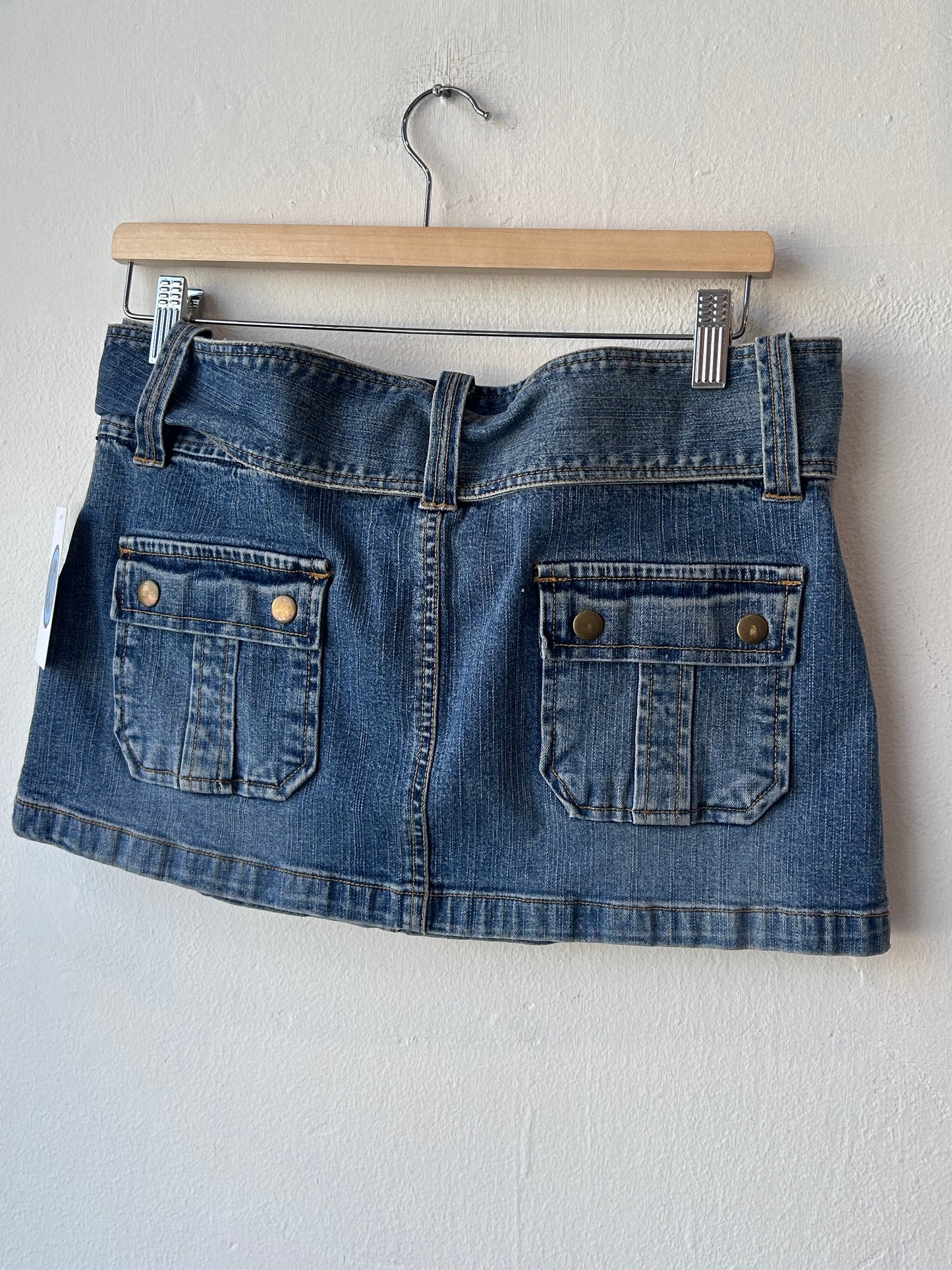 Y2K Denim Belted Mini Skirt 32”