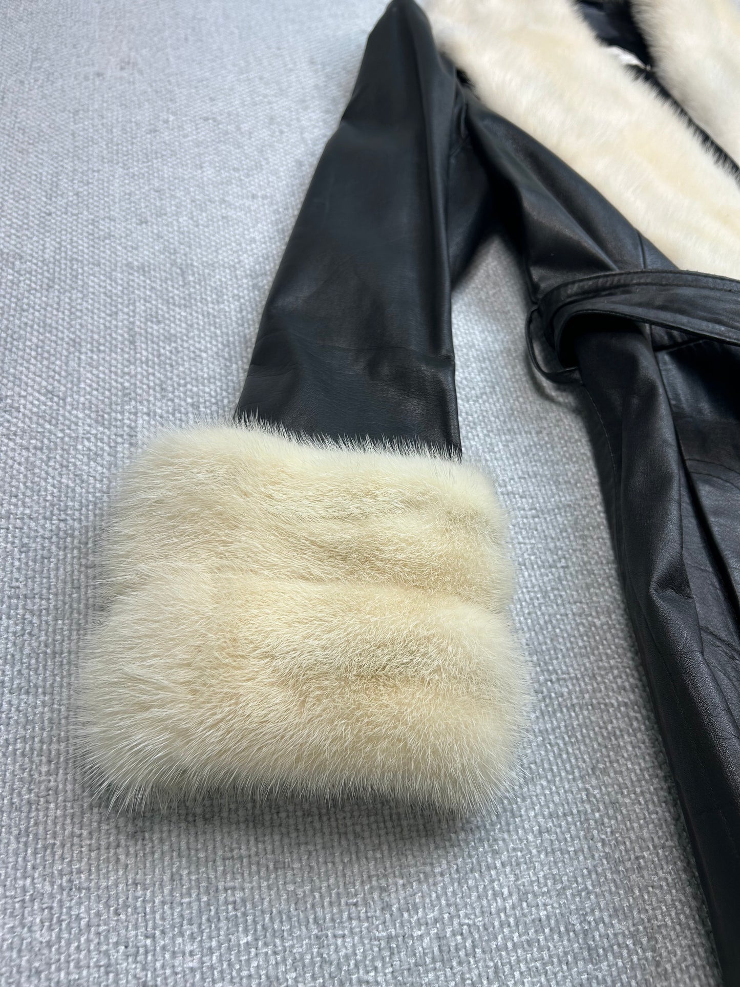 90's Phillippe Monet Leather Rabbit Fur Coat