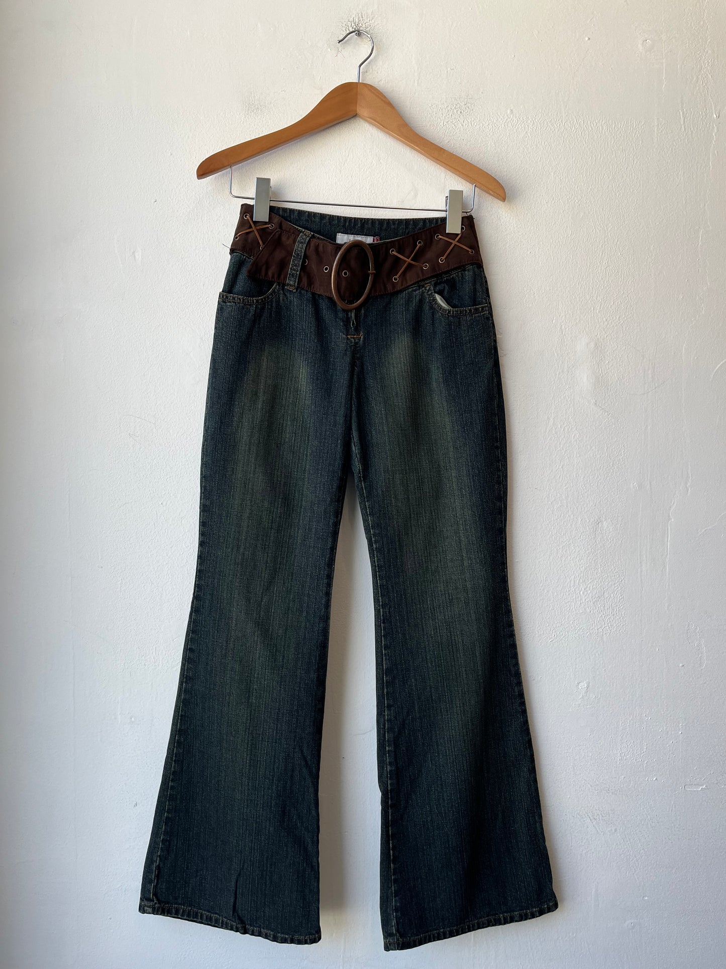 Y2K Low Rise Belted Flare Jeans 28"