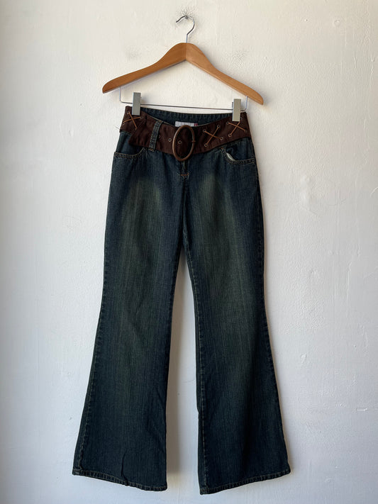 Y2K Low Rise Belted Flare Jeans 28"