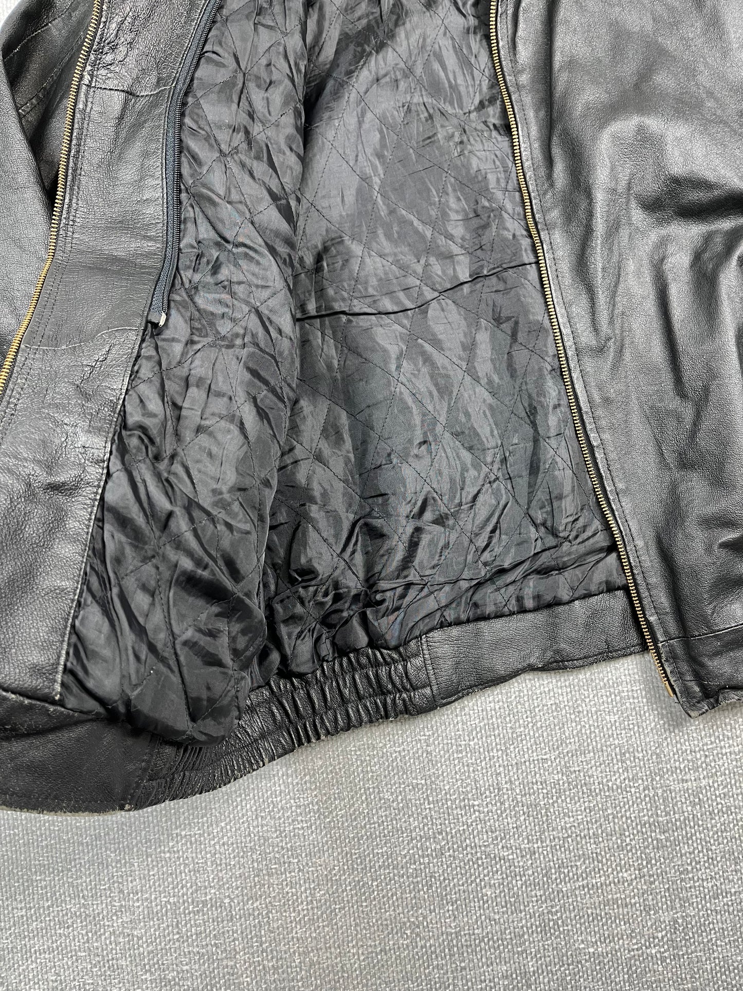 90's Black Leather Bomber Jacket