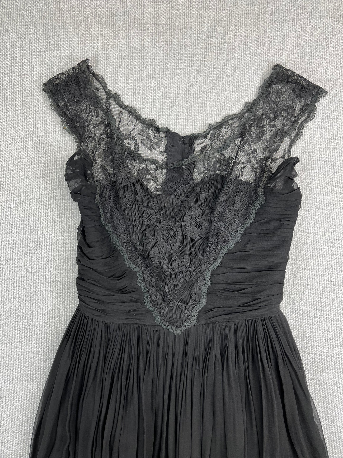 50's Black Lace Silk Formal Dress