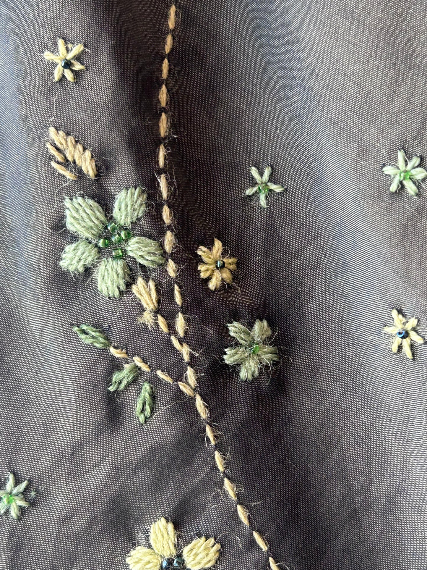 Y2K Olive Floral Embroidered Skirt 25"