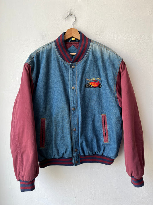 Y2K Maroon Denim Bomber Jacket