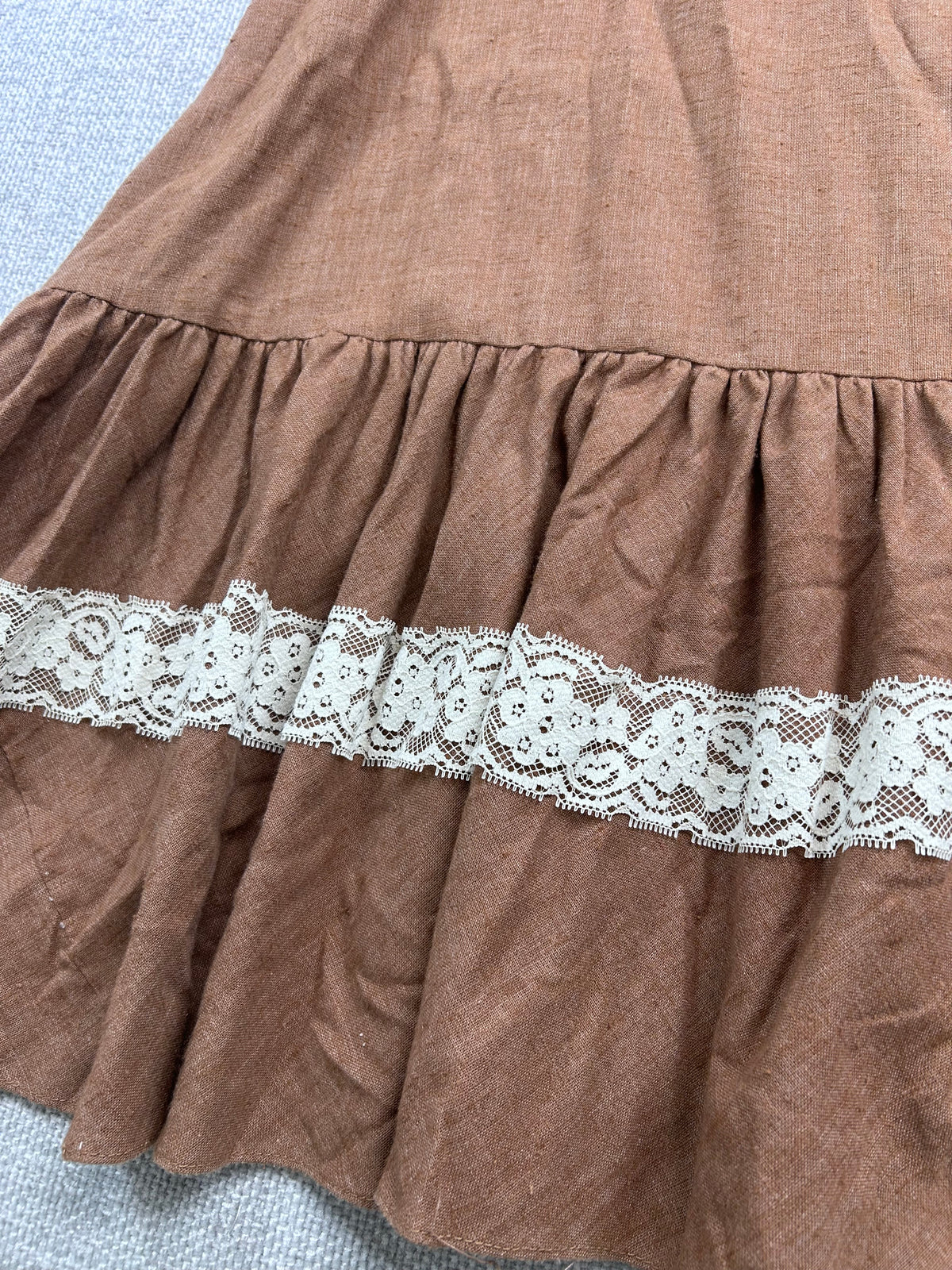 70's Sylvia Ann Brown Lace Maxi Dress