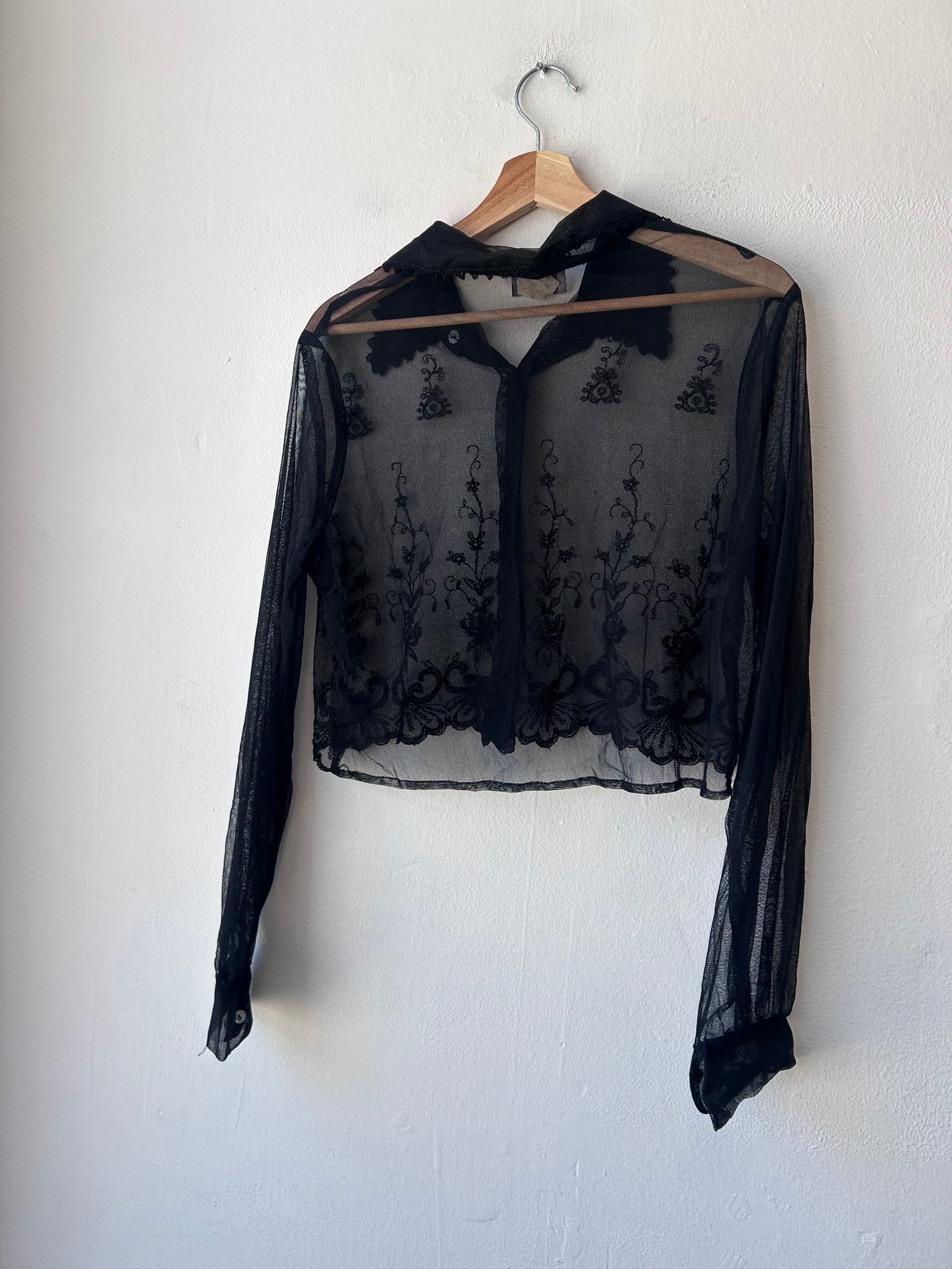 90's Sheer Black Lace Blouse