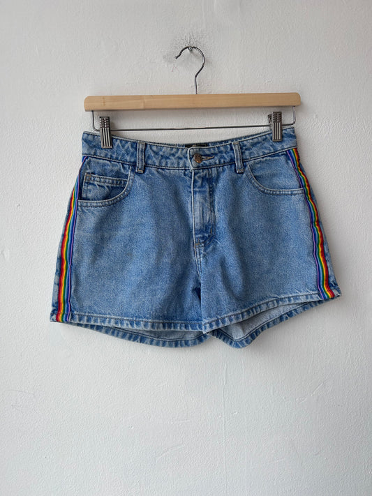 90's Rainbow Stripe Denim Shorts 27"