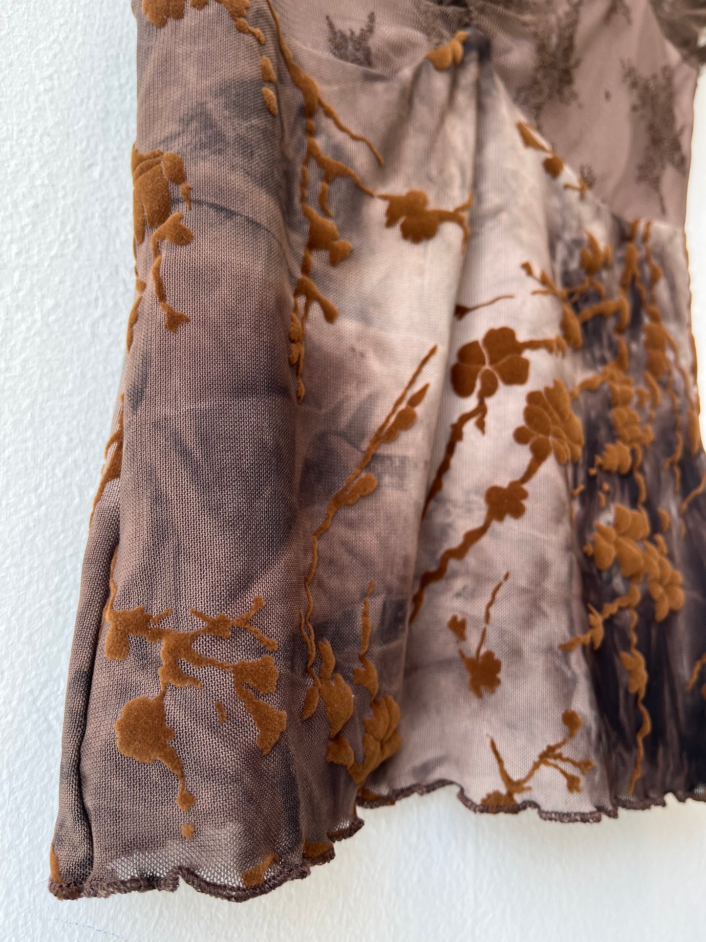 Y2K Brown Floral Mesh Top