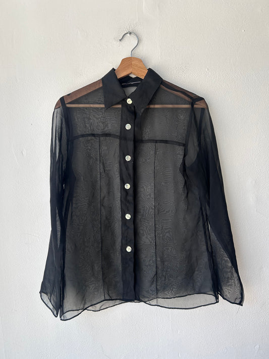 90's Black Sheer Button Up Blouse