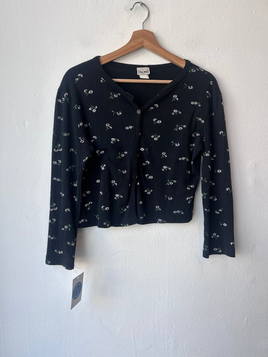 90's Black Floral Cardigan