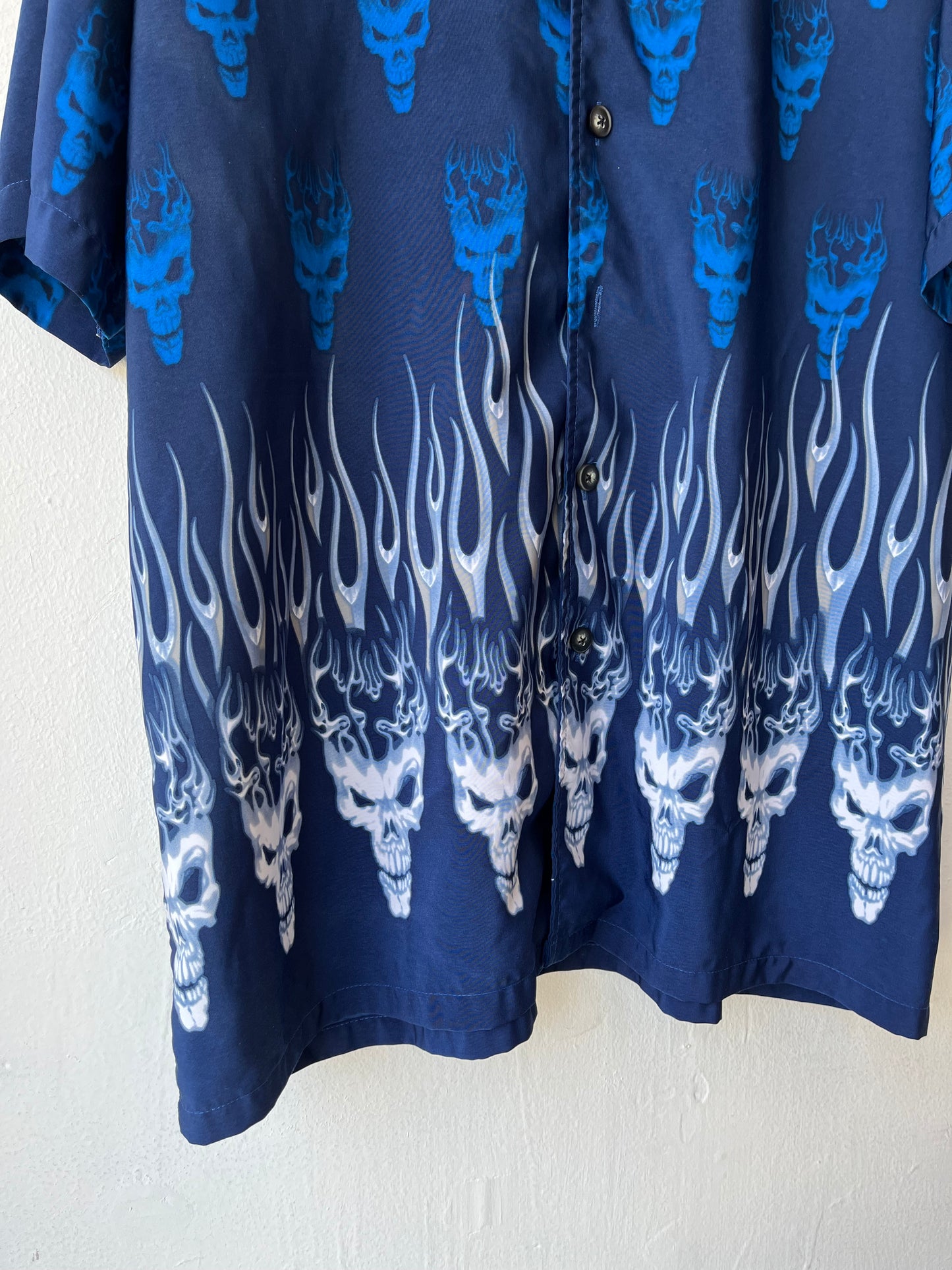 Y2K Blue Skull Button Up Shirt